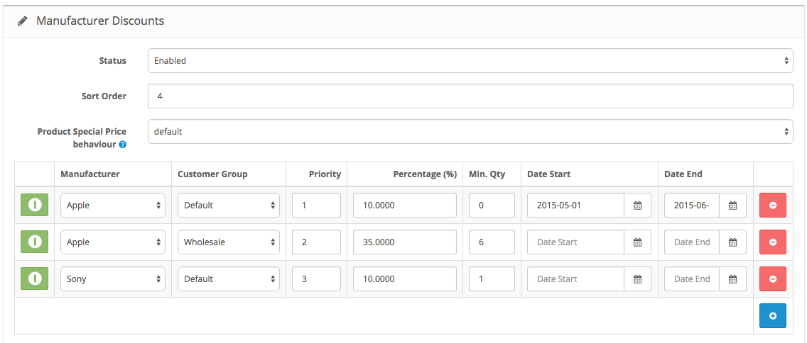 Manufacturer Discount Setup