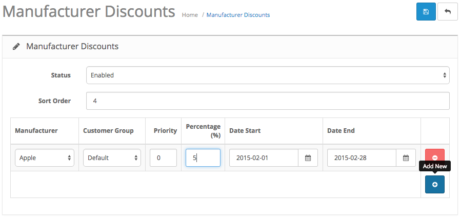 Manufacturer Discount Setup